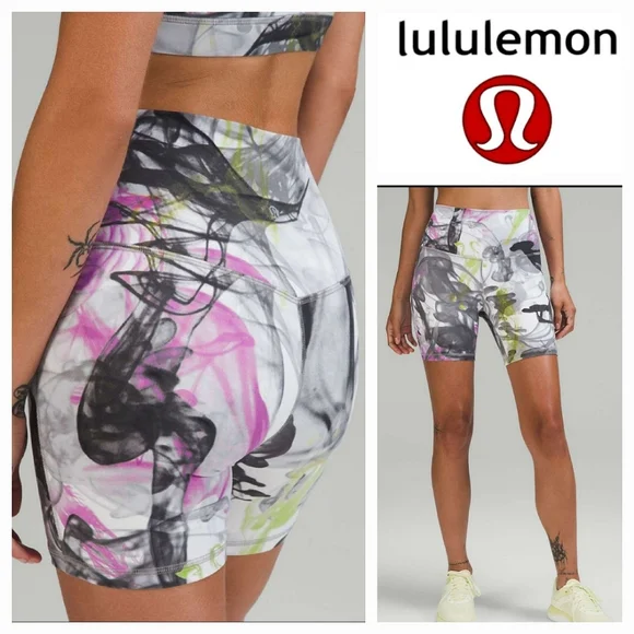 Lululemon 6" Align High-Rise Biker Short in Unicorn Throwback White Multi Sz 2 - Picture 1 of 12